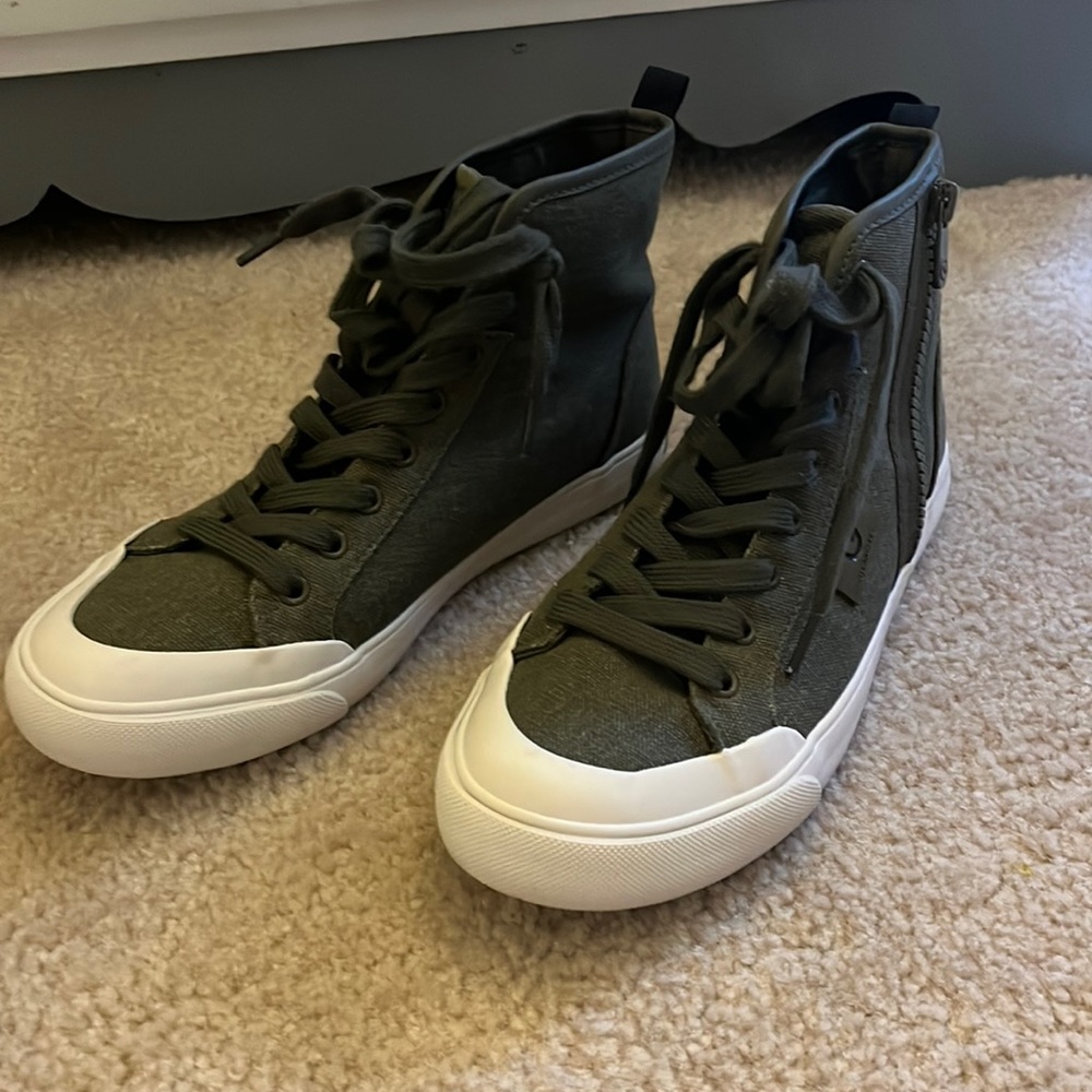 Green canvas high top sneaker